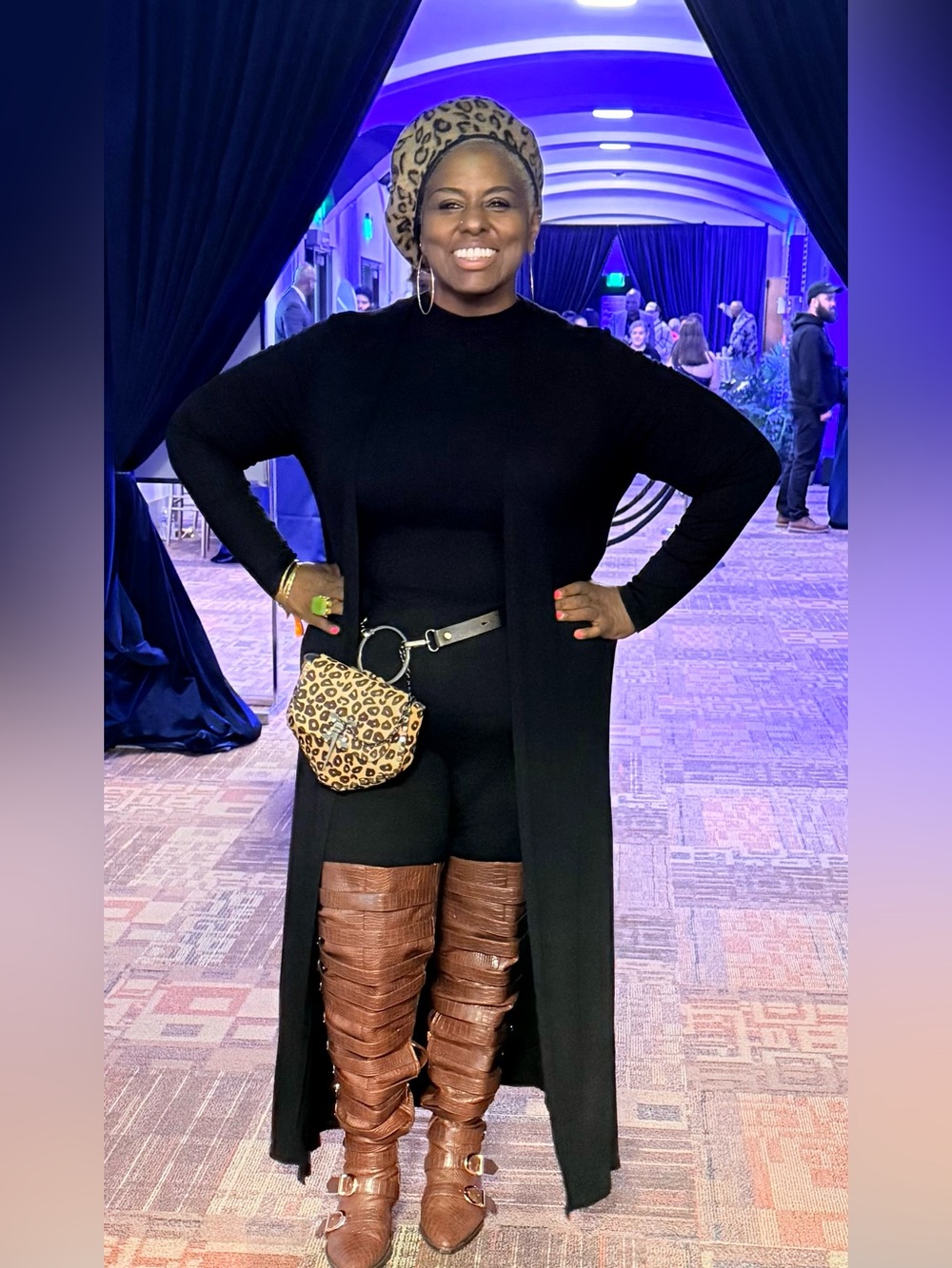 Plus Size Black High-Waist Jumpsuit with Longline Cardigan